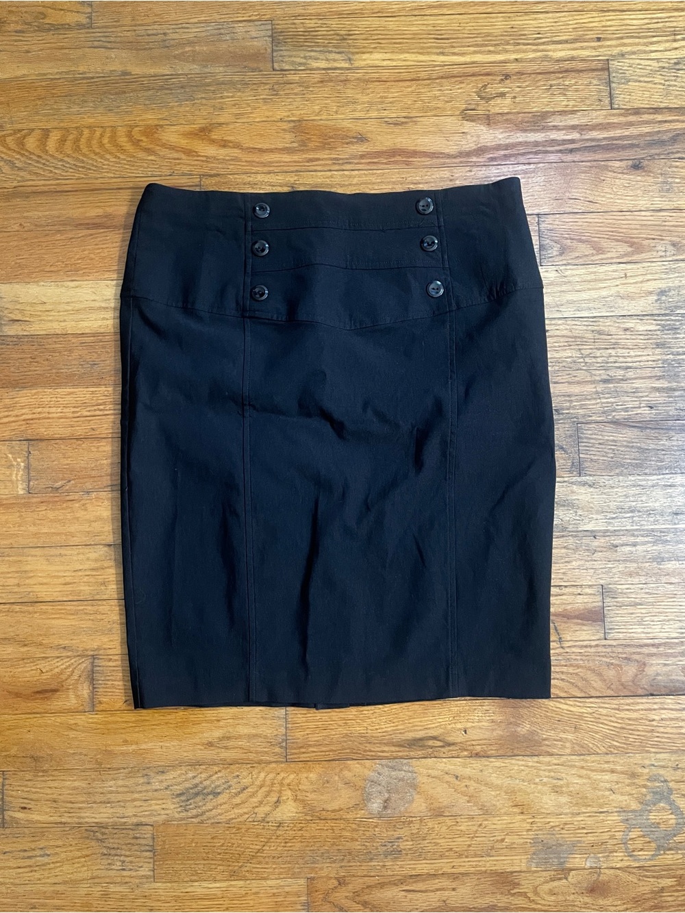 Classic Black Button-Front Pencil Skirt